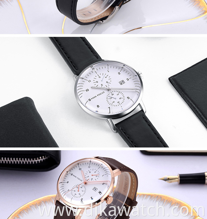 MINI 0052G Brand Fashion Business Leather Men Quartz Watches Reloj De Hombre Chronograph Waterproof Wrist Watches for Men